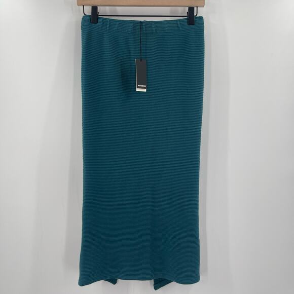 MONROW Skirt Midi Size Small Ribbed Teal Textured Back Slit Stretch NWT Casual - Picture 11 of 11